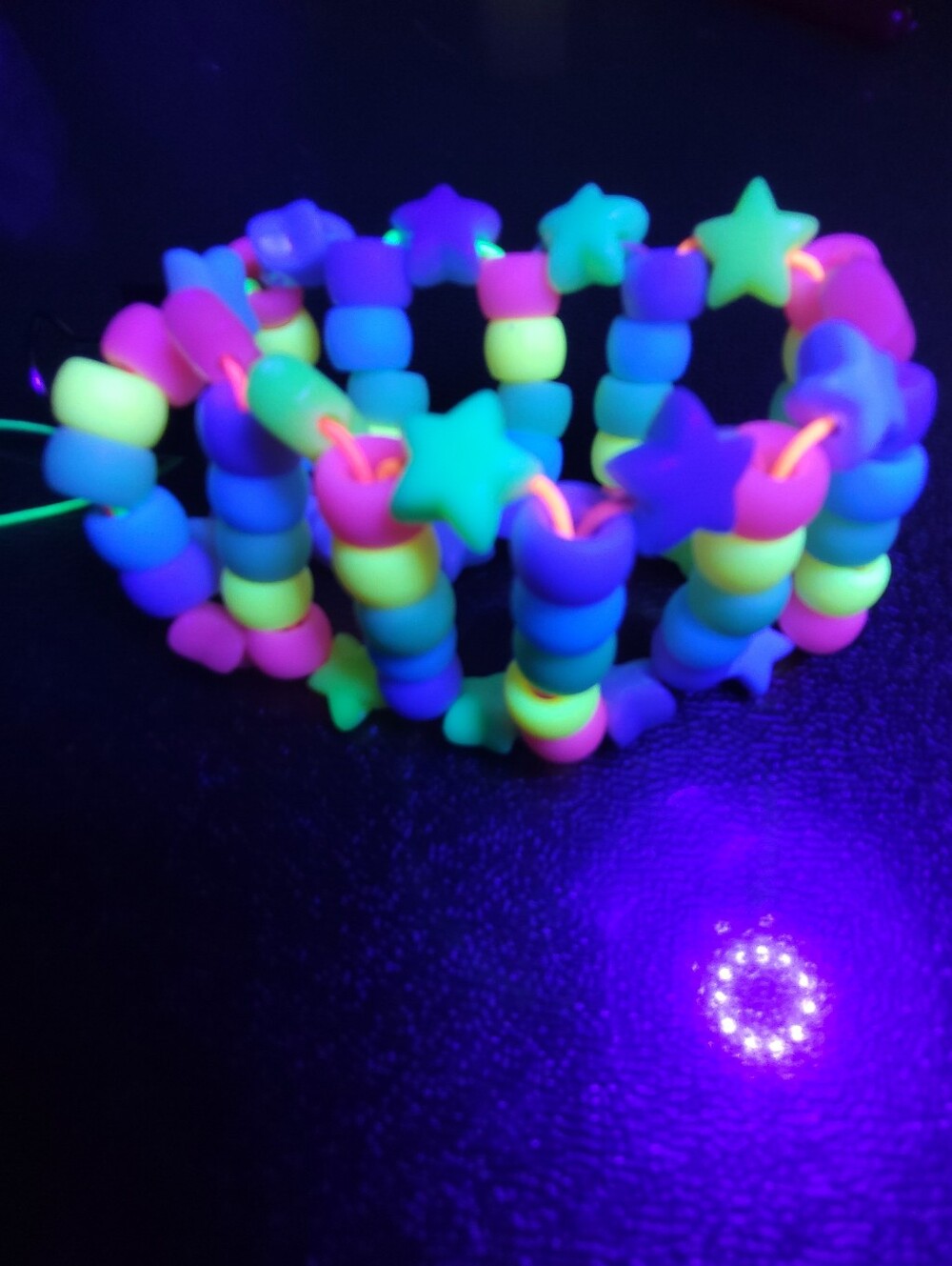 Festival Rainbow Glow Stars Kandi Kids Cuff Bracelet "Sweet Tart" Color Theme. - Picture 2 of 2